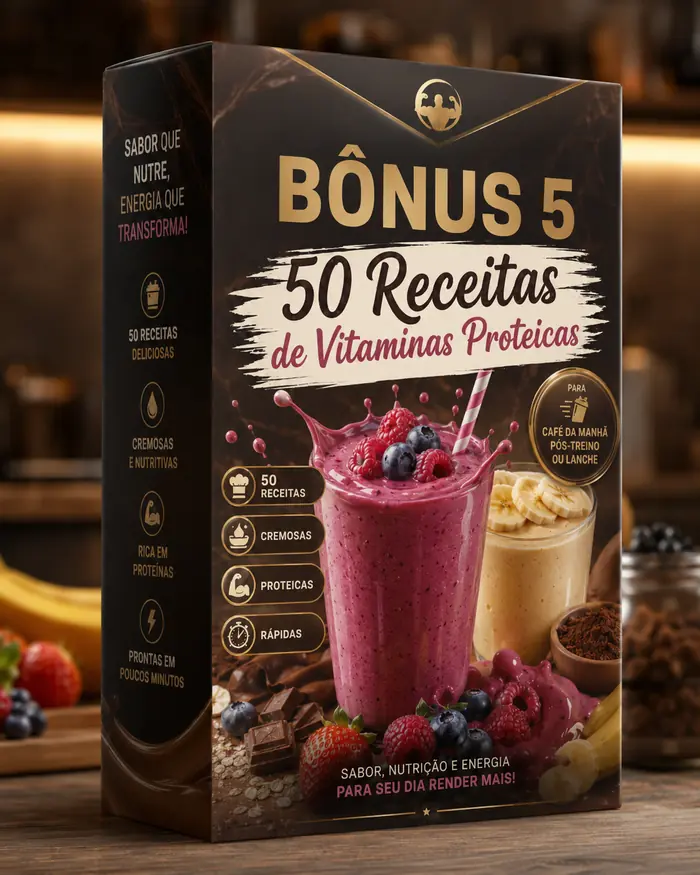 Mockup do bônus 50 receitas de vitaminas proteicas