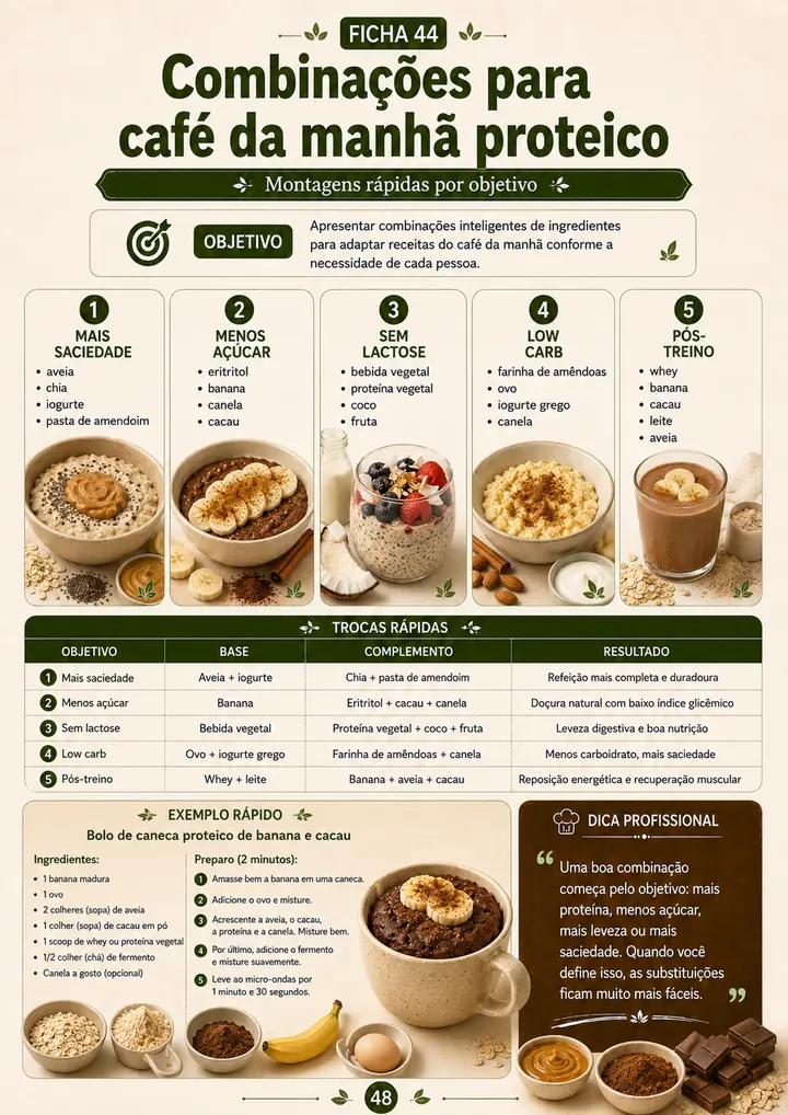 Página com combinações para café da manhã proteico