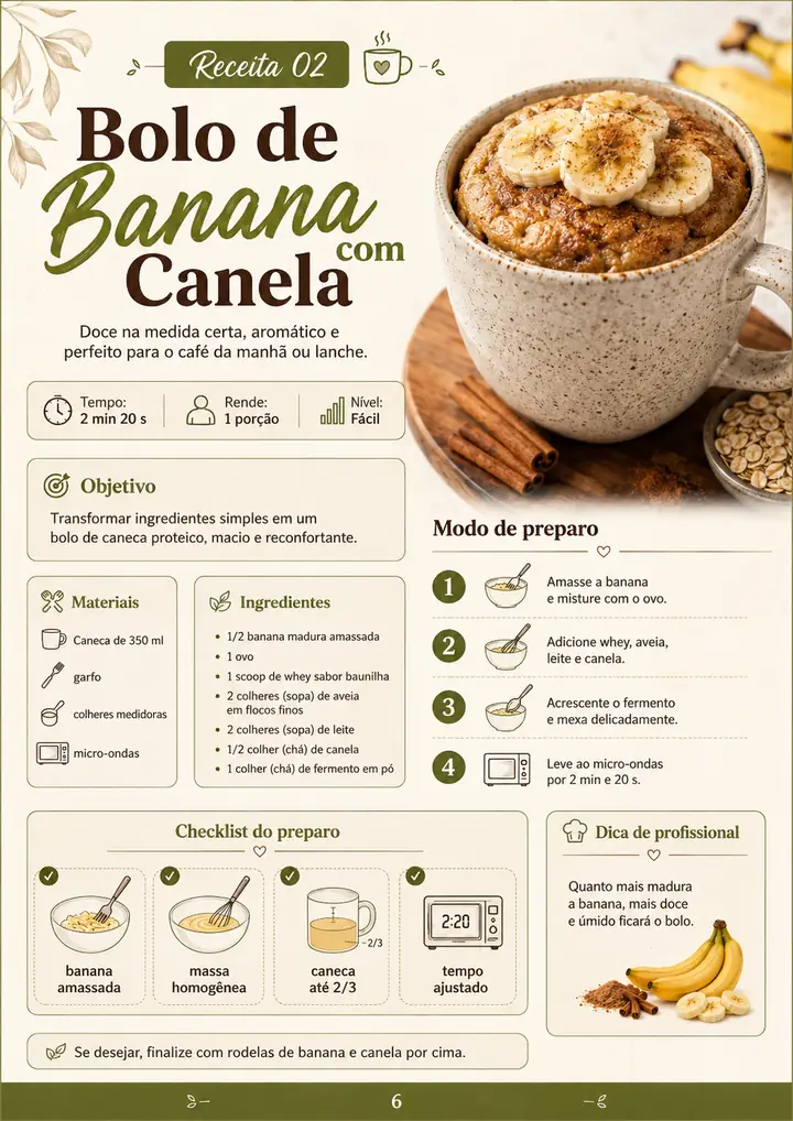 Página da receita de bolo de banana com canela