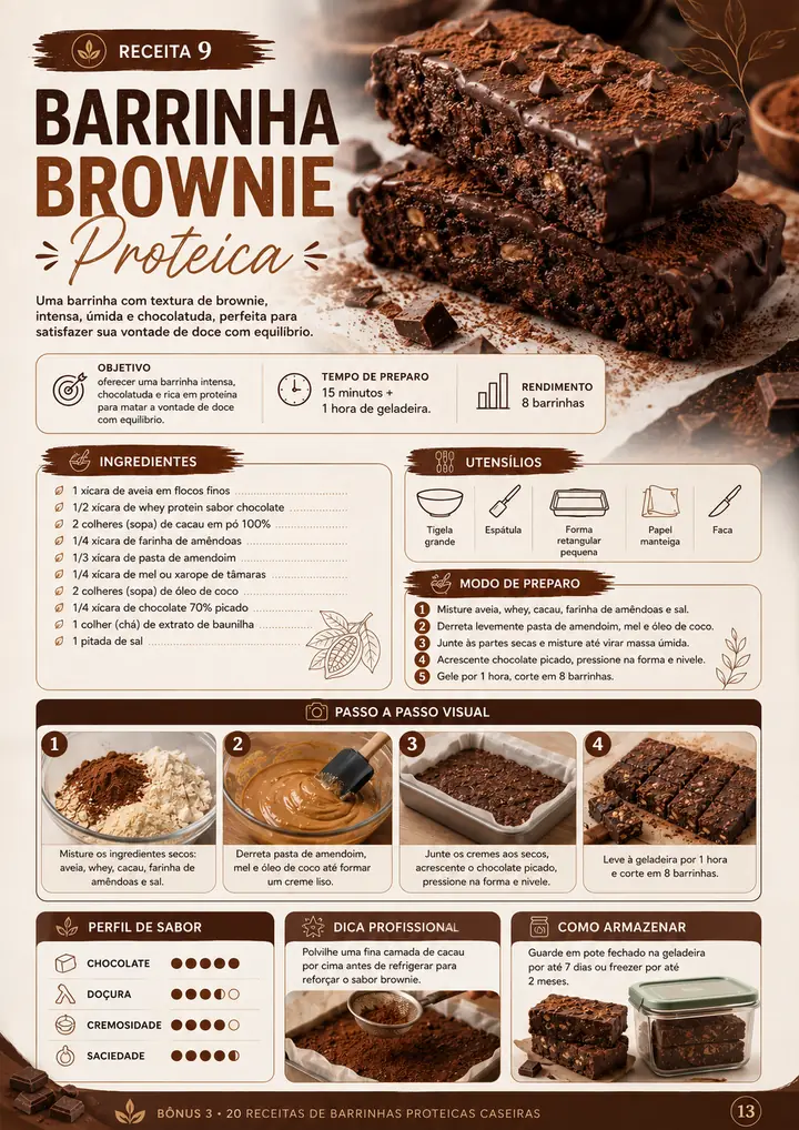 Página da receita de barrinha brownie proteica