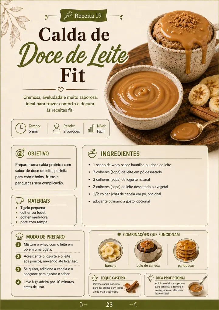 Página da receita de calda de doce de leite fit
